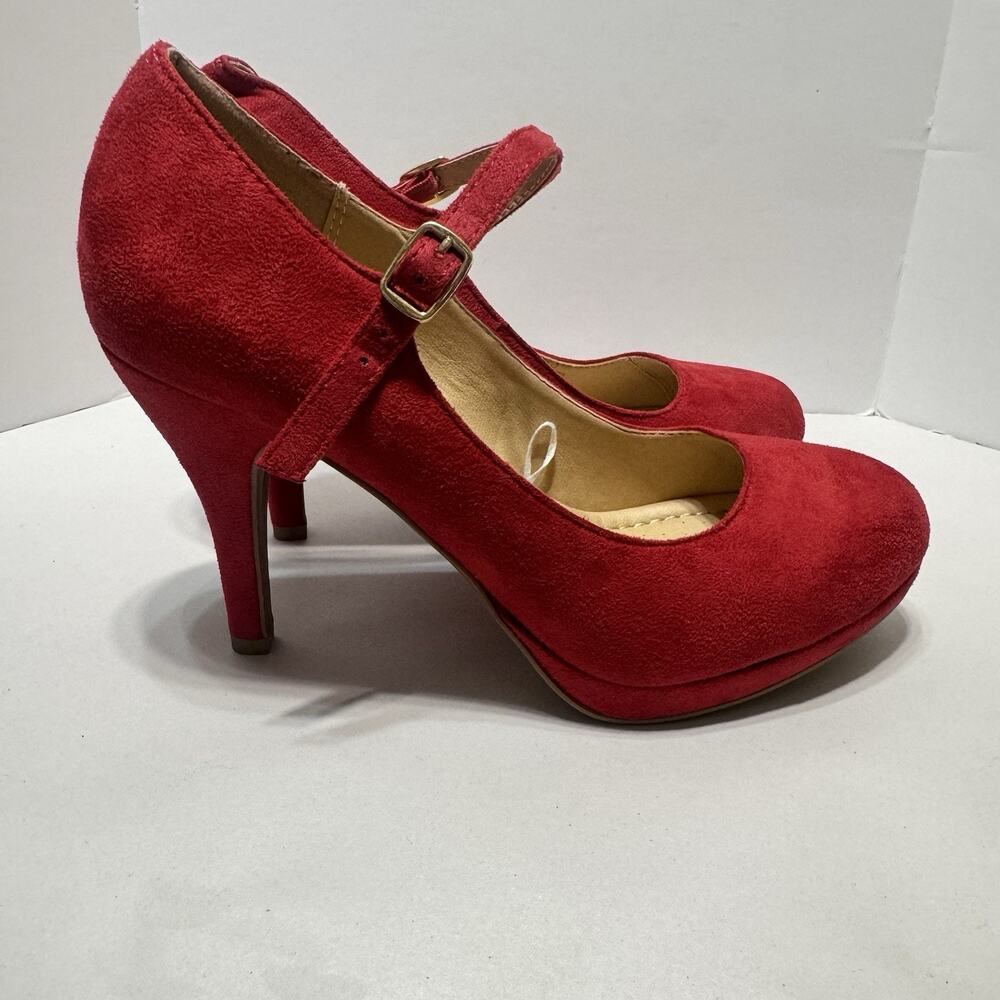 Daily Mary Jane Pumps High‎ Heels Dress Shoes Red Suede 8.5 Party Retro Pumps